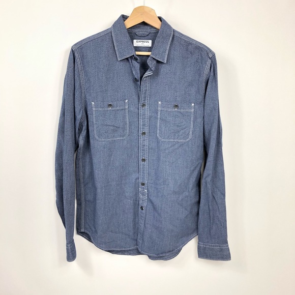 Express Other - Blue “denim look” button down shirt